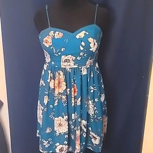 Gorgeous Teal Floral Summer Dress WITH POCKETS!